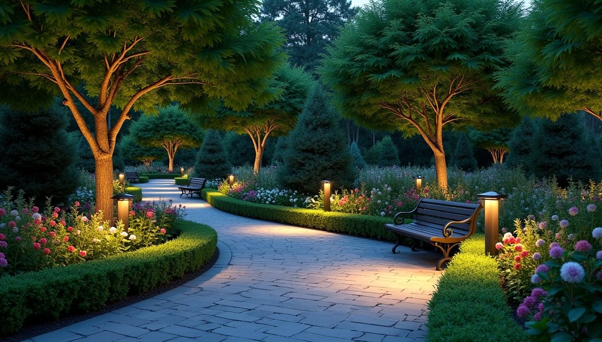 Beleuchteter Gartenweg mit LED-Spots